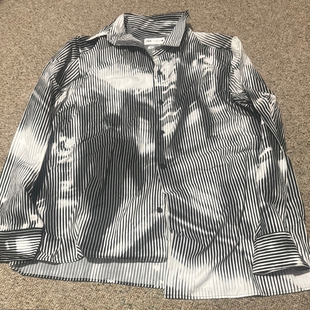 Striped Black and White Button-Up Shirt
